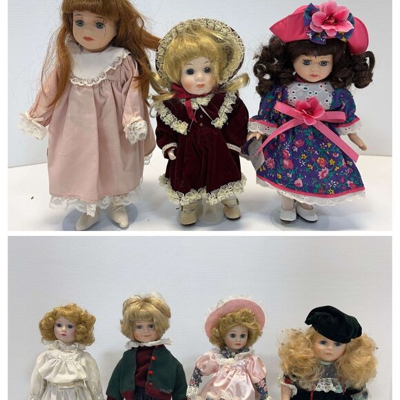 7 Vintage 80's Collectible Porcelain Dolls with Stands - Picture 1 of 8